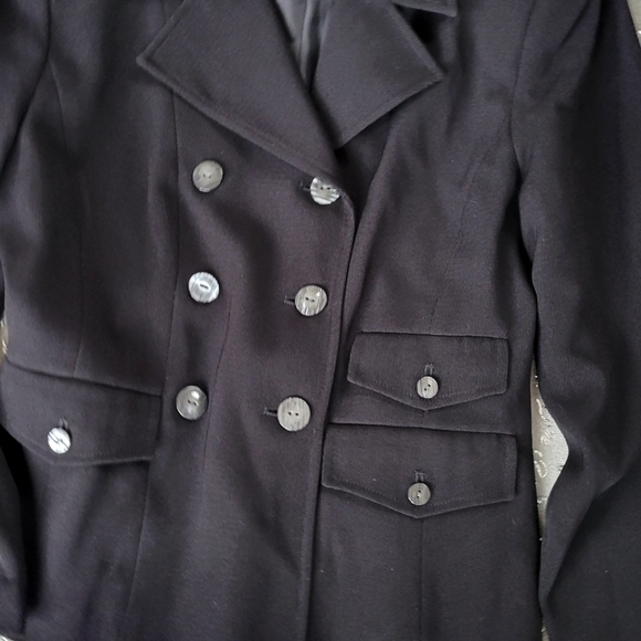Vintage Black Clio Blazer Double Breasted Short Lightweight Military Pea Coat 10 - Picture 3 of 8